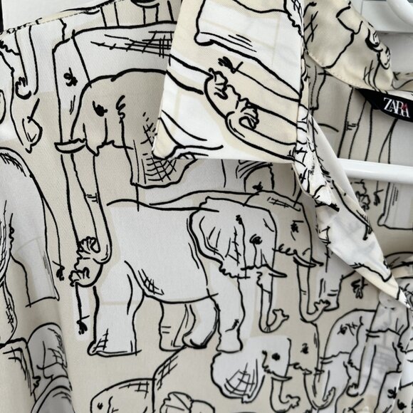 Zara Women XL Blouse Shirt Elephant Print Buttons Flowy Side Slits NWOT - Picture 5 of 8